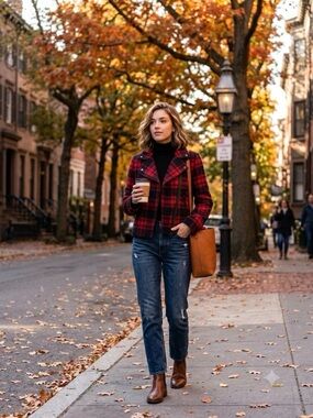 GAP Red & Black Plaid Moto Jacket | Asymmetrical Zip Wool Blend Coat NWOT